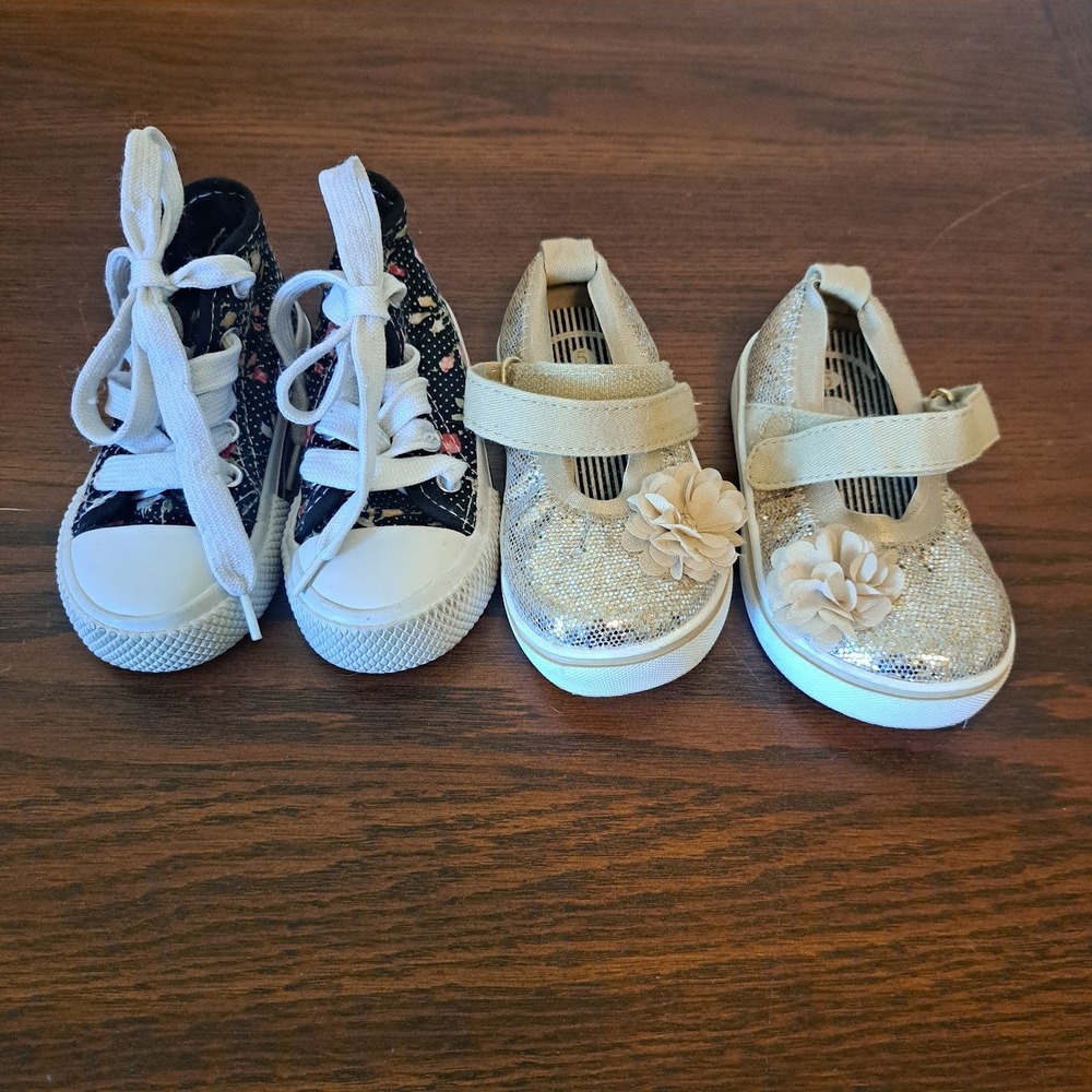 Wonder Nation Gold Glitter Mary Janes and Kidgets Floral‎ High Top Sneakers Sz 5